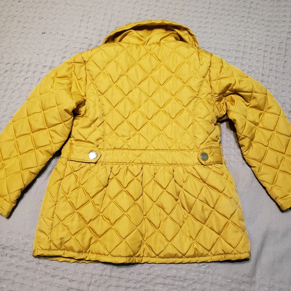Me Jane Mini Mustard Yellow Quilted Puffer Jacket Faux Fur Lined 3T